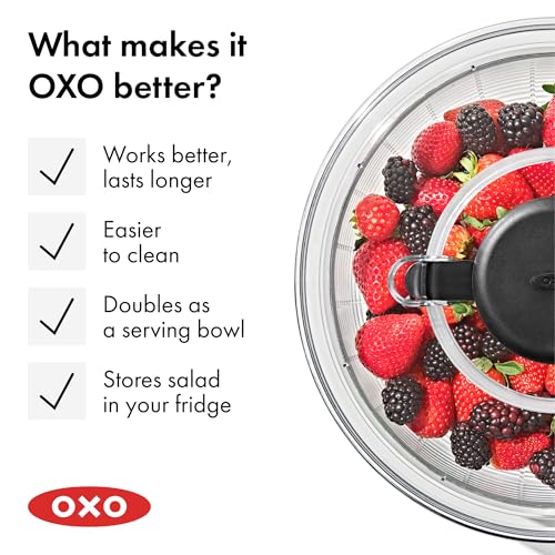 OXO Good Grips Salad Spinner | Lettuce Spinner | Fruit Washer | Fruit Washing Bowl with Strainer | Vegetable Cleaner | Salad Cleaner | Lettuce Washer | 6.22 Quart Capacity