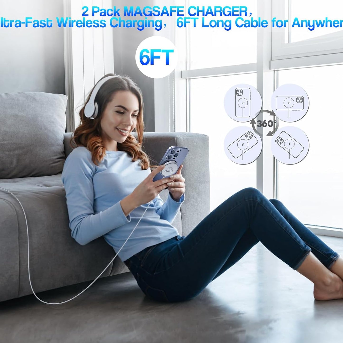 Magnetic Wireless Charger for iPhone 17 16 15,2Pack 6FT 15W Apple Fast Mag-Safe Charger with USB C Fast Charging Block for iPhone 17/17 Air/16/16 Pro/Pro Max/15/14/13/Plus/Pro/Pro Max,AirPods 3/Pro 2