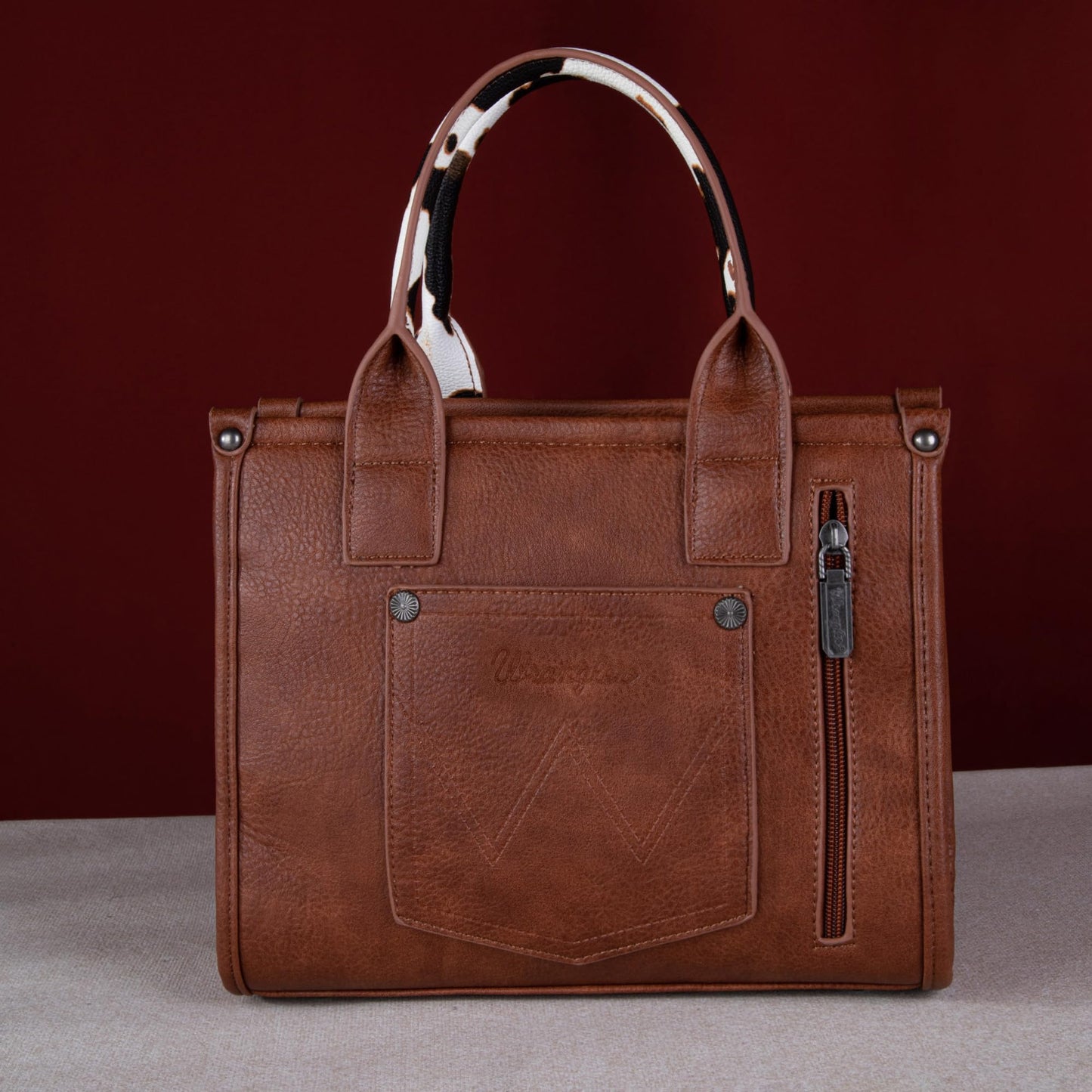 Montana West × Wrangler Tote Bag for Women Small Crossbody Bags Cow Print Satchel Top Handle Purse with Strap WG102-8120SBR