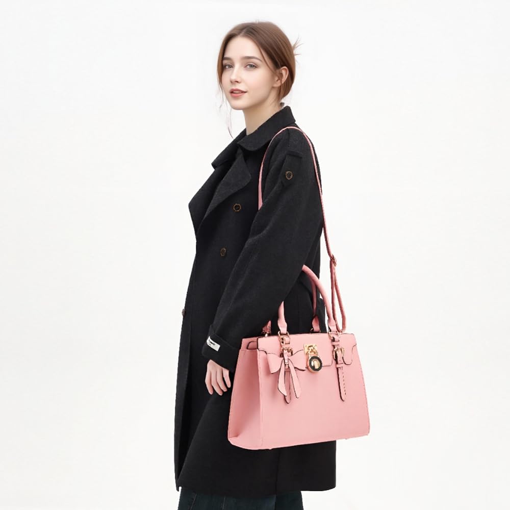 Qiyuer Women Purses And Handbags Set Ladies Top Handle Satchel Tote Shoulder Work Bag With Matching Clutch Wallet 2PCS Pink