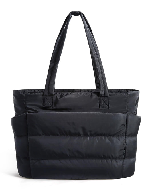 BAGSMART Tote Bag for Women, Lightweight Puffy Tote Bag with Compartments Shoulder Bag Handbag Quilted Shoulder Bag Handbag for Travel, Work, Beach, Gym, Shop (Black)