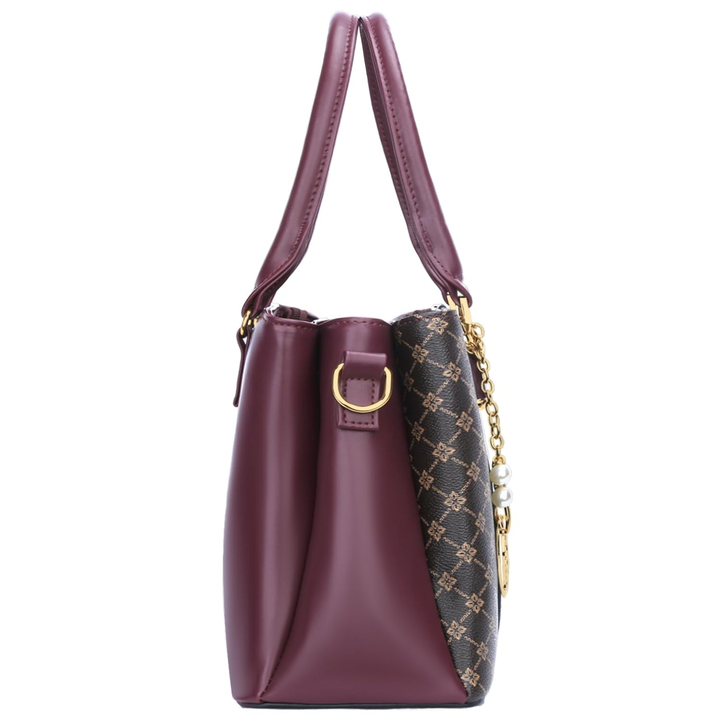 KKXIU 3 Zippered Compartments Purses and Handbags for Women Top Handle Satchel Shoulder Ladies Bags (C-wine flower pattern)