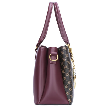 KKXIU 3 Zippered Compartments Purses and Handbags for Women Top Handle Satchel Shoulder Ladies Bags (C-wine flower pattern)