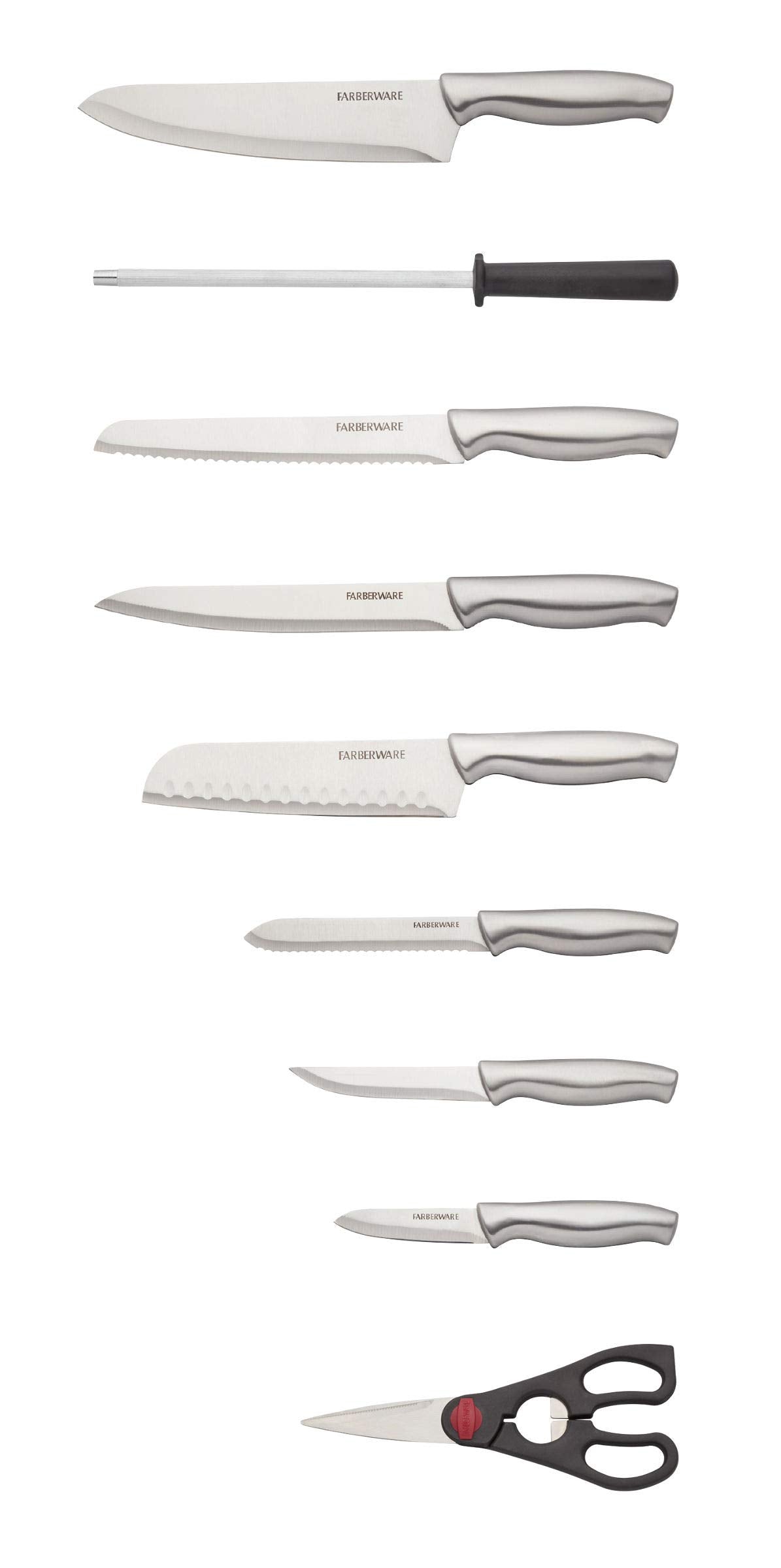 Farberware 15-Piece Stamped Stainless Steel Knife Block Set, High-Carbon Stainless Steel Kitchen Knife Set with Ergonomic Handles, Razor-Sharp Knives with Wood Block, 15-Piece Set, Bamboo
