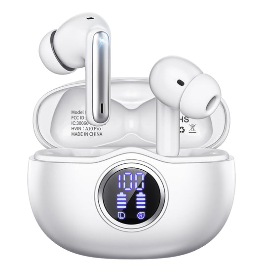 Sisism A10 Pro Wireless Earbuds, Bluetooth 5.3 Headphones HiFi Stereo 50H Playback LED Digital Display Ear Buds with ENC Noise Canceling Headset, IPX7 Waterproof Earphones for Gym/Running/Work