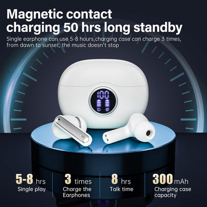 Sisism A10 Pro Wireless Earbuds, Bluetooth 5.3 Headphones HiFi Stereo 50H Playback LED Digital Display Ear Buds with ENC Noise Canceling Headset, IPX7 Waterproof Earphones for Gym/Running/Work