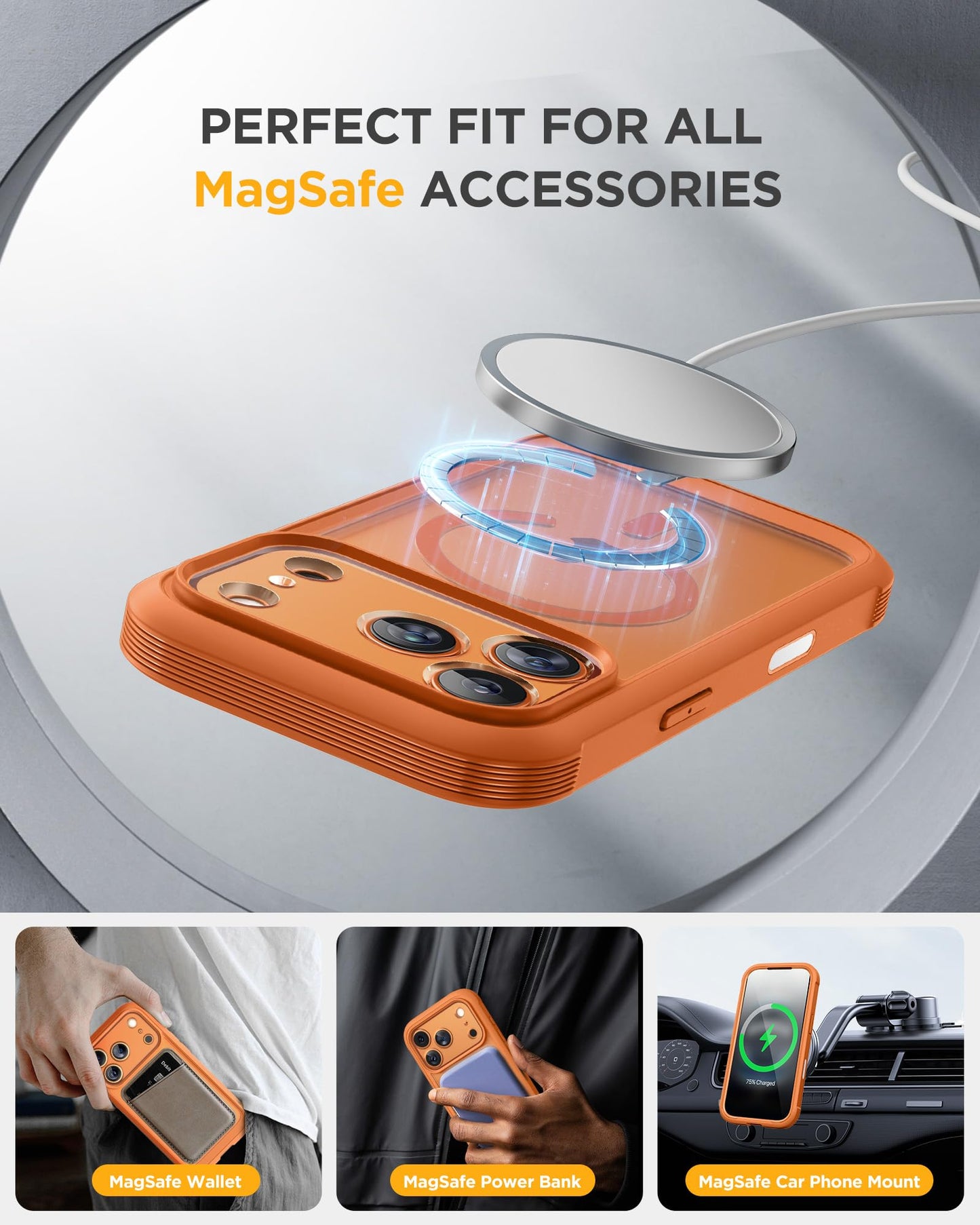 Miracase for iPhone 17 Pro Max Case 6.9" Full-Body Phone Case with Built-in Glass Screen Protector& Full Camera Protector,[Magnetic with MagSafe] Drop Proof 17 ProMax Cover, Orange