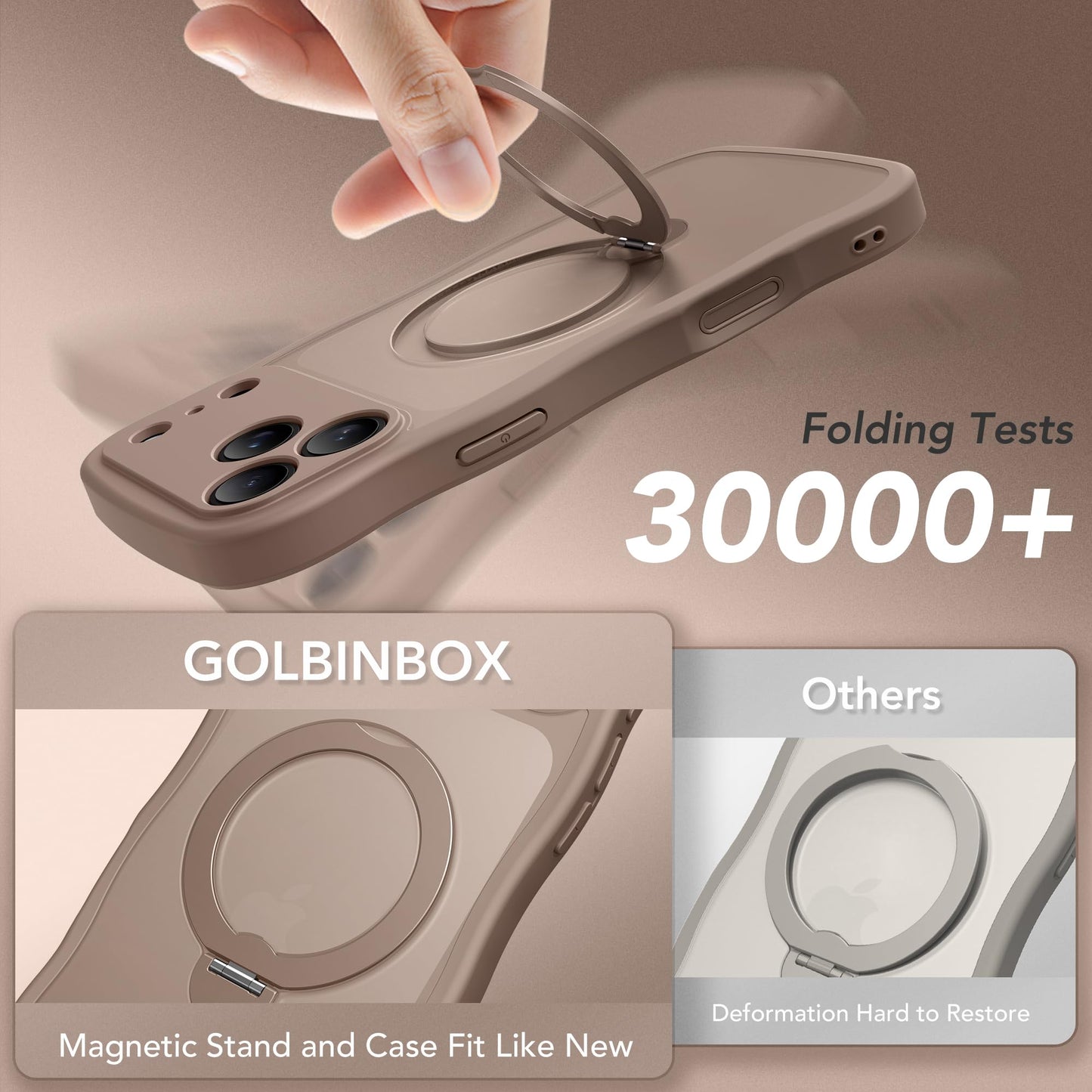 for iPhone 17 Pro Max Case for Women,[Compatible with Magsafe][360° Spin Magnetic Stand][Cute Wave Edge][Military-Grade Protection]Translucent Matte Phone Case for iPhone 17Pro Max,Withered Brown