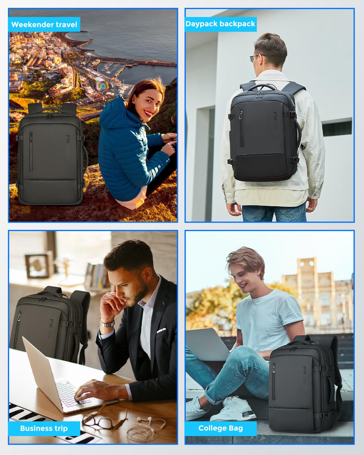 Fenree.geer Travel Backpack for Men, Flight Approved Carry On Luggage Backpack with USB Port, Water Resistant Expandable Computer Daypack, 17.3 Inch Black Business Laptop Backpack for College/Work