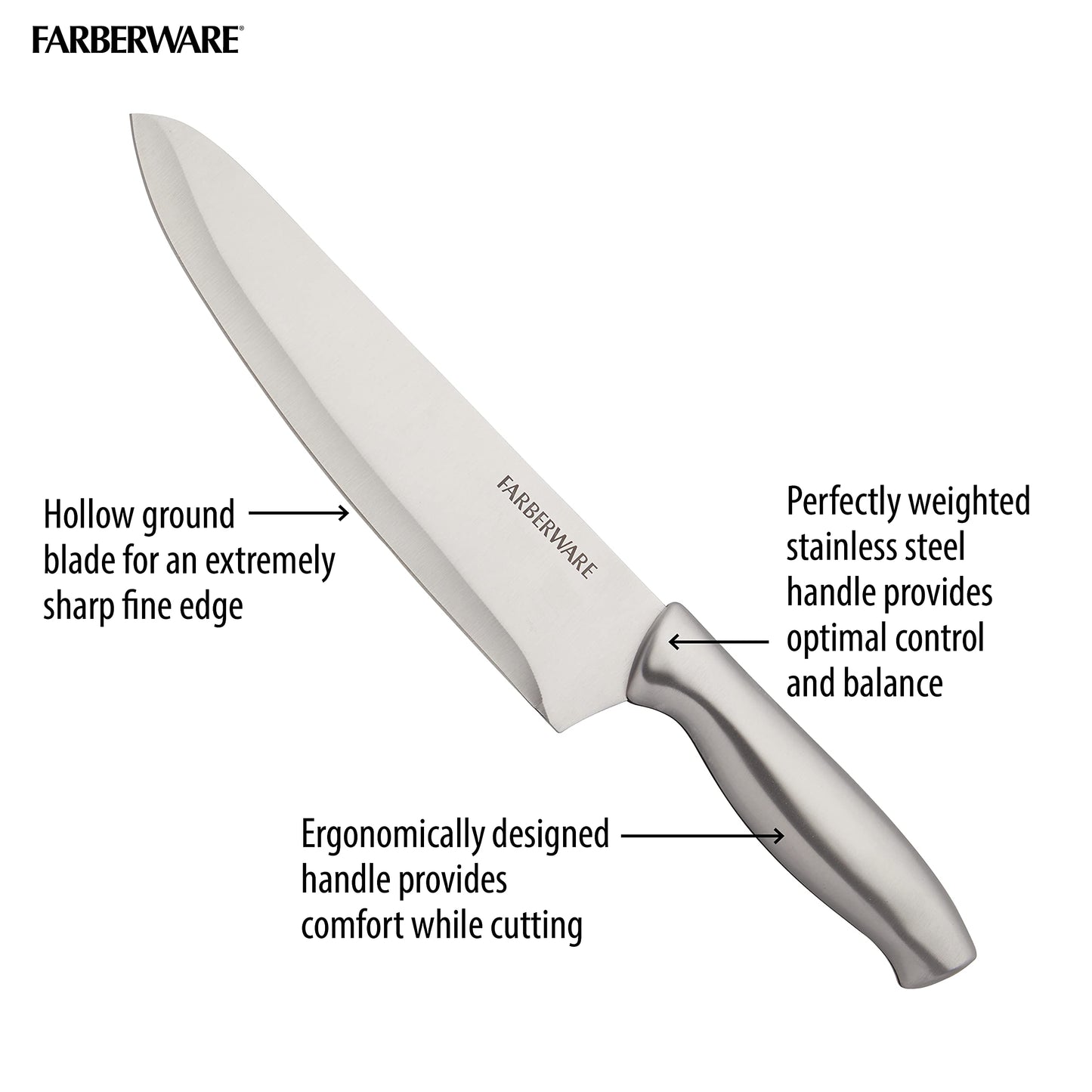 Farberware 15-Piece Stamped Stainless Steel Knife Block Set, High-Carbon Stainless Steel Kitchen Knife Set with Ergonomic Handles, Razor-Sharp Knives with Wood Block, 15-Piece Set, Bamboo