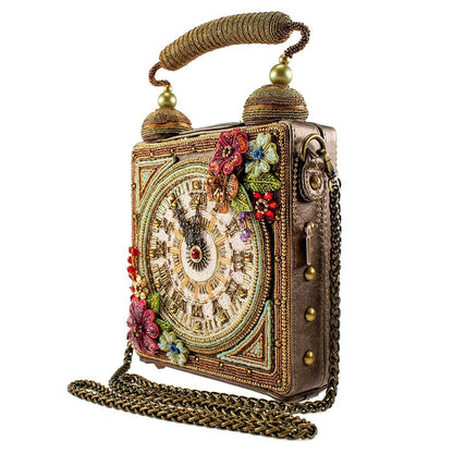 Mary Frances Time of Your Life Beaded Handbag Clock-Themed Top Handle Bag, Multicolor