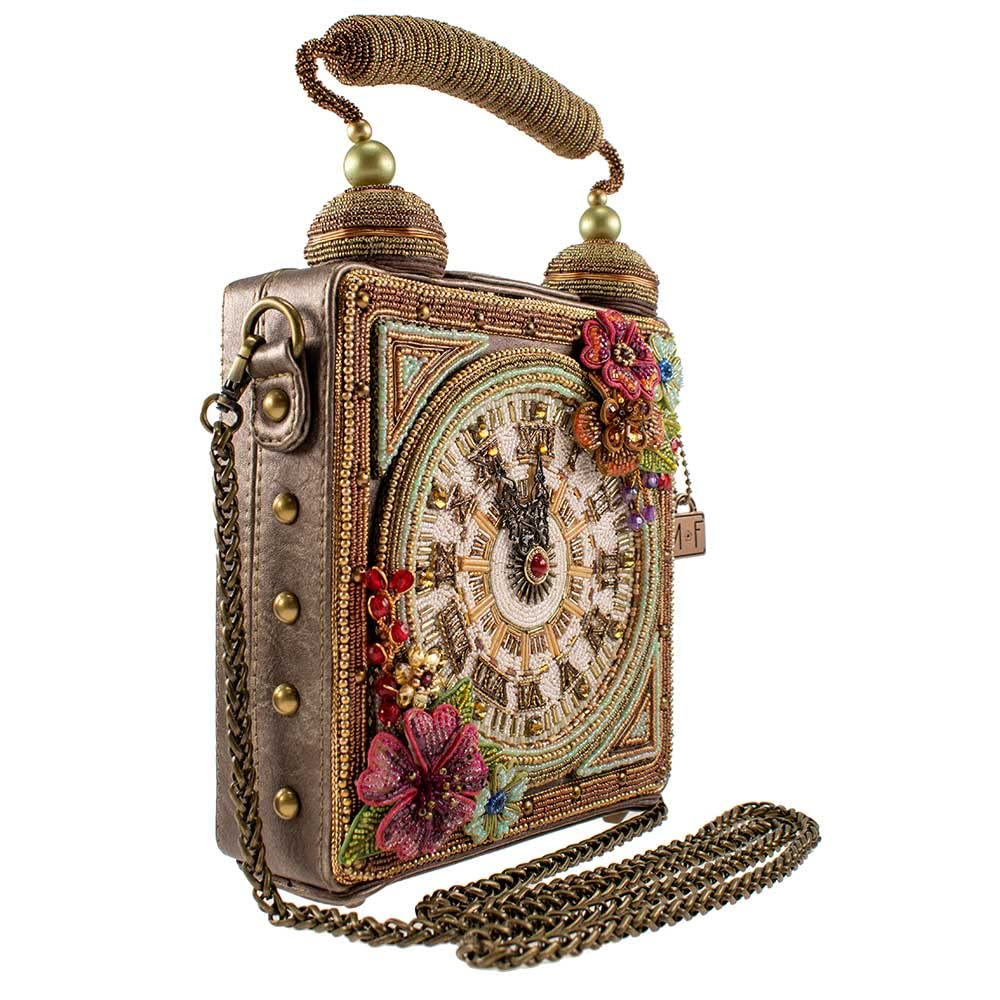 Mary Frances Time of Your Life Beaded Handbag Clock-Themed Top Handle Bag, Multicolor