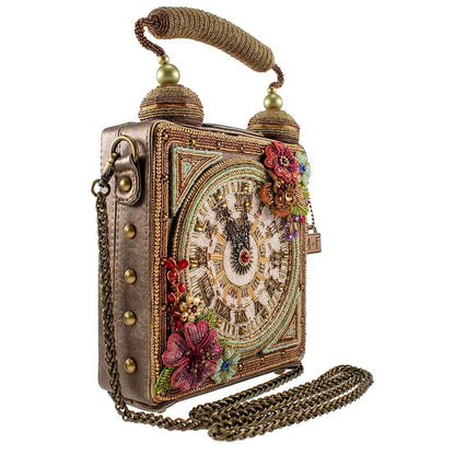 Mary Frances Time of Your Life Beaded Handbag Clock-Themed Top Handle Bag, Multicolor