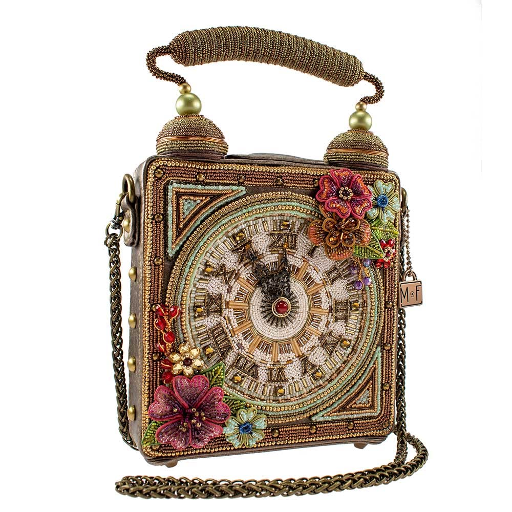 Mary Frances Time of Your Life Beaded Handbag Clock-Themed Top Handle Bag, Multicolor