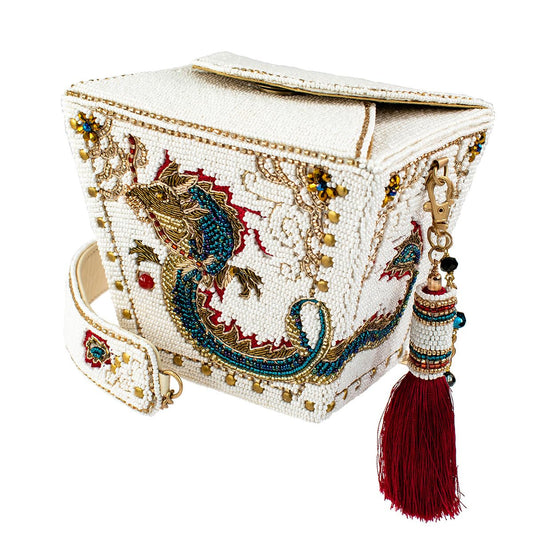 Mary Frances Noble Dragon Beaded Top Handle Handbag – Oriental Bridal Purse with Mythical Motif, Multicolor