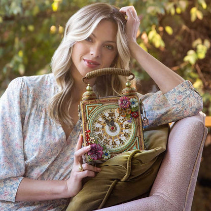 Mary Frances Time of Your Life Beaded Handbag Clock-Themed Top Handle Bag, Multicolor