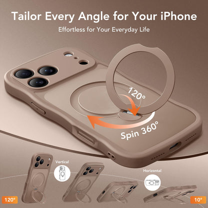 for iPhone 17 Pro Max Case for Women,[Compatible with Magsafe][360° Spin Magnetic Stand][Cute Wave Edge][Military-Grade Protection]Translucent Matte Phone Case for iPhone 17Pro Max,Withered Brown