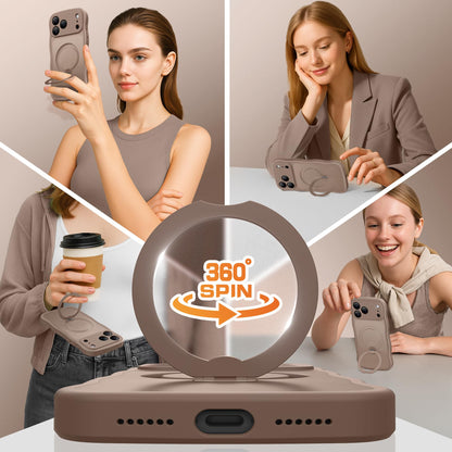 for iPhone 17 Pro Max Case for Women,[Compatible with Magsafe][360° Spin Magnetic Stand][Cute Wave Edge][Military-Grade Protection]Translucent Matte Phone Case for iPhone 17Pro Max,Withered Brown