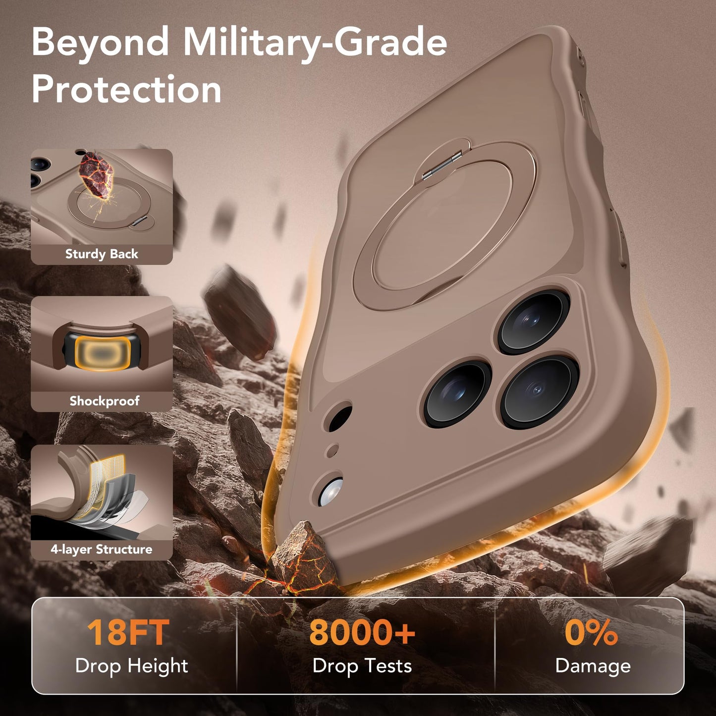 for iPhone 17 Pro Max Case for Women,[Compatible with Magsafe][360° Spin Magnetic Stand][Cute Wave Edge][Military-Grade Protection]Translucent Matte Phone Case for iPhone 17Pro Max,Withered Brown