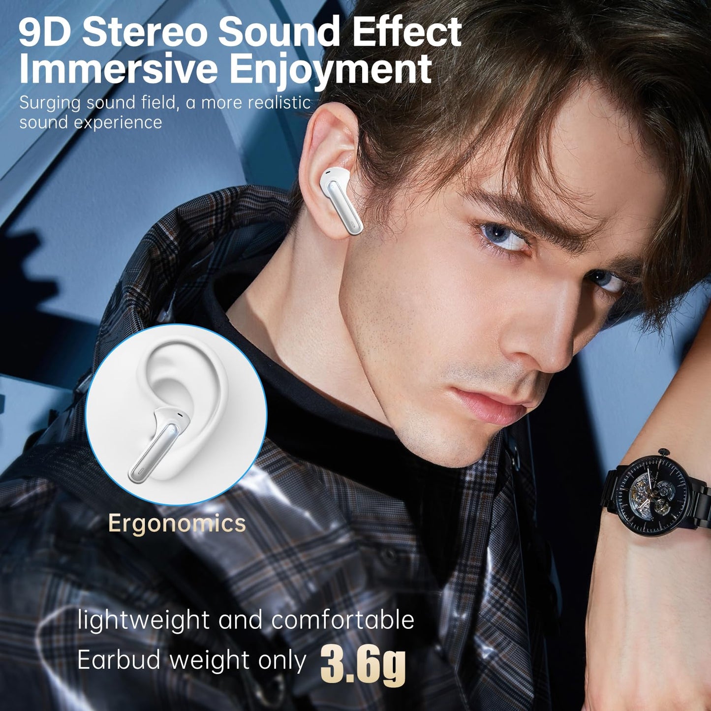Sisism A10 Pro Wireless Earbuds, Bluetooth 5.3 Headphones HiFi Stereo 50H Playback LED Digital Display Ear Buds with ENC Noise Canceling Headset, IPX7 Waterproof Earphones for Gym/Running/Work