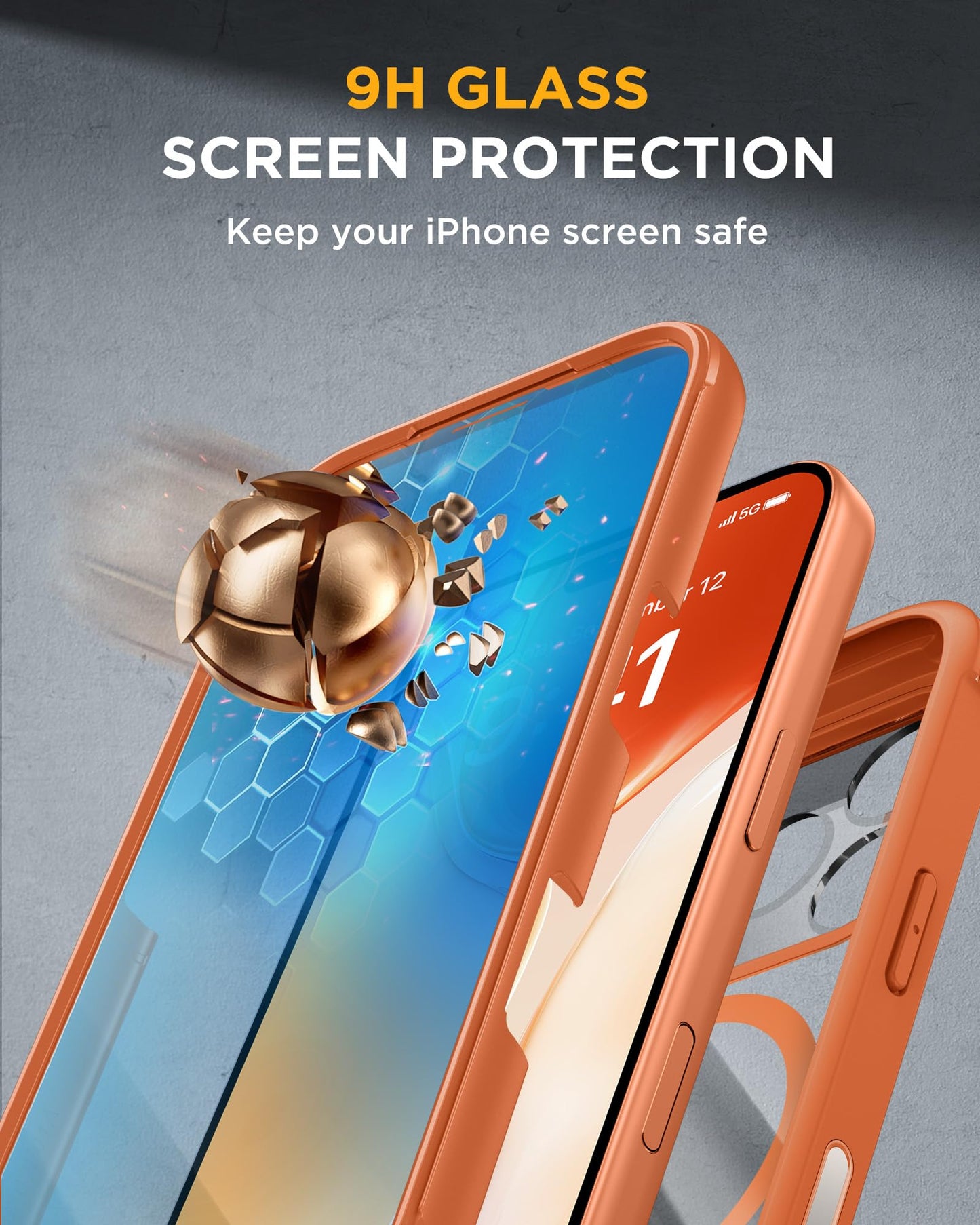 Miracase for iPhone 17 Pro Max Case 6.9" Full-Body Phone Case with Built-in Glass Screen Protector& Full Camera Protector,[Magnetic with MagSafe] Drop Proof 17 ProMax Cover, Orange