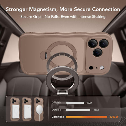 for iPhone 17 Pro Max Case for Women,[Compatible with Magsafe][360° Spin Magnetic Stand][Cute Wave Edge][Military-Grade Protection]Translucent Matte Phone Case for iPhone 17Pro Max,Withered Brown