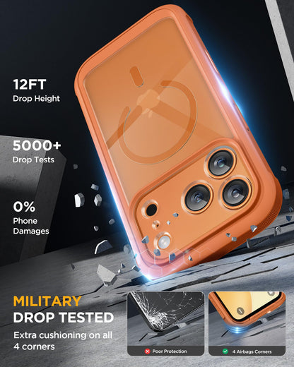 Miracase for iPhone 17 Pro Max Case 6.9" Full-Body Phone Case with Built-in Glass Screen Protector& Full Camera Protector,[Magnetic with MagSafe] Drop Proof 17 ProMax Cover, Orange