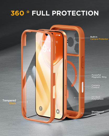 Miracase for iPhone 17 Pro Max Case 6.9" Full-Body Phone Case with Built-in Glass Screen Protector& Full Camera Protector,[Magnetic with MagSafe] Drop Proof 17 ProMax Cover, Orange