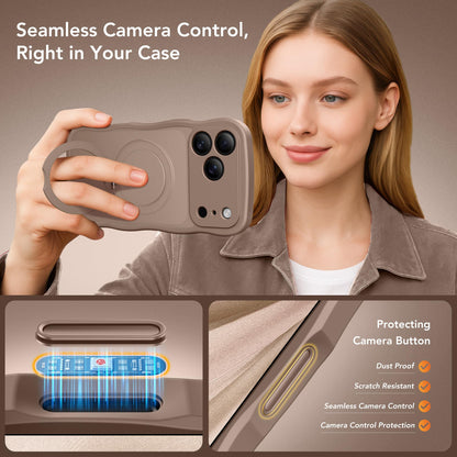 for iPhone 17 Pro Max Case for Women,[Compatible with Magsafe][360° Spin Magnetic Stand][Cute Wave Edge][Military-Grade Protection]Translucent Matte Phone Case for iPhone 17Pro Max,Withered Brown