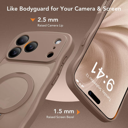 for iPhone 17 Pro Max Case for Women,[Compatible with Magsafe][360° Spin Magnetic Stand][Cute Wave Edge][Military-Grade Protection]Translucent Matte Phone Case for iPhone 17Pro Max,Withered Brown